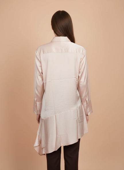 European Satin A Symetrical Shirt Top