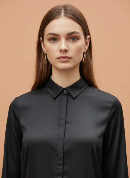 European Satin A Symetrical Shirt Top