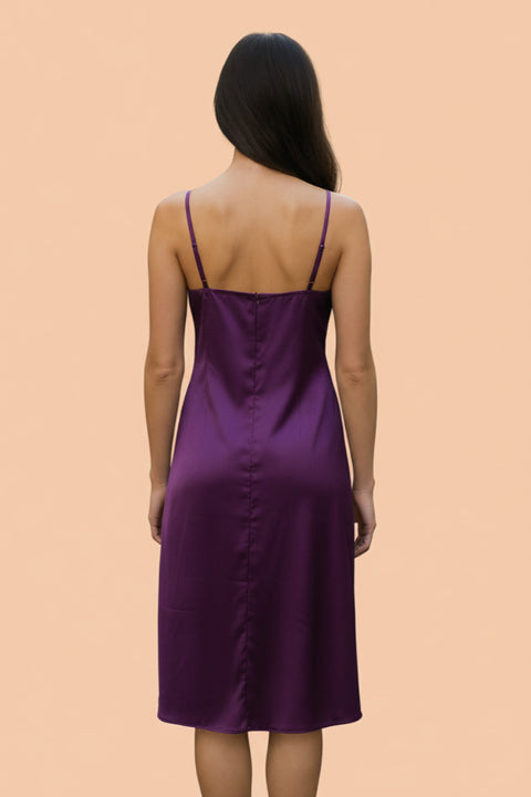 European Satin Purple Midi Dress