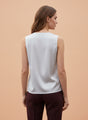 European Satin V Neck Pleated Sleeveless Top