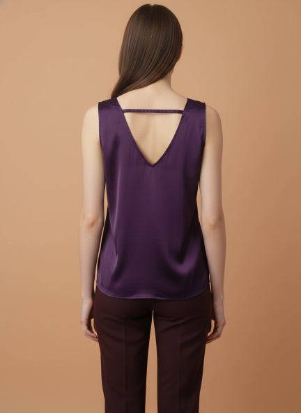 European Satin V Neck Sleeveless Top
