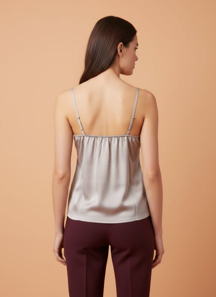 European Satin V-Neck Sleeveless Top