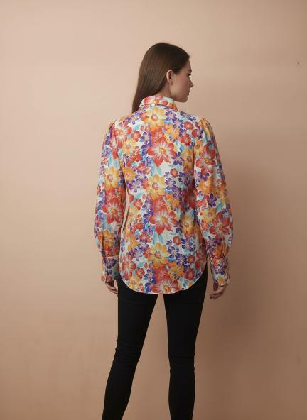 Luxury Muslin Digital Print Puff Sleeve Shirt