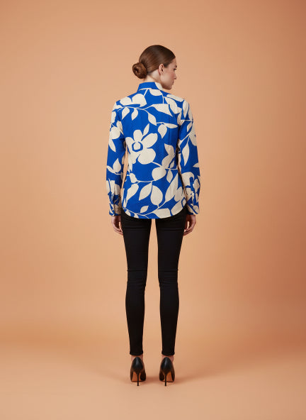 Women'S Premium Rayon Shirt With Blue Floral Print