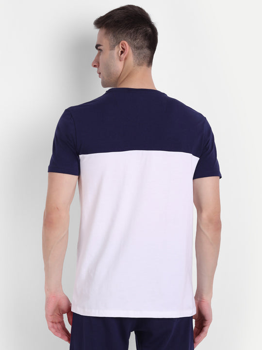 MENS PREMIUM COTTON LYCRA COLOURBLOCK PRINTED HALF SLEEVE CREW NECK T-SHIRTS