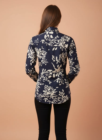 Women'S Premium Rayon Shirt With Navy Floral Print