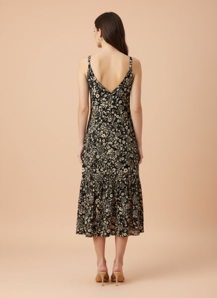 Rayon Printed V Neck Shoulder Strap Maxi Dress