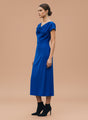 European Satin Royal Blue Midi Dress