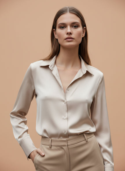 European Satin Spread Collar Shirt