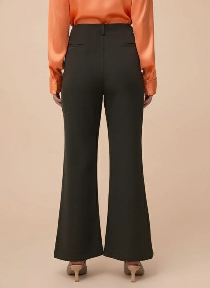 Banana Crepe Olive Flared Trouser With Slash Pocket
