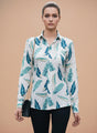 Women'S Rayon Shirt With Classic White & Green Tropical Print