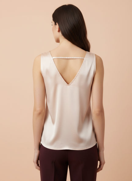 European Satin V Neck Sleeveless Top