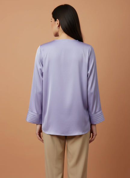 European Satin V Neck Long Sleeve Top
