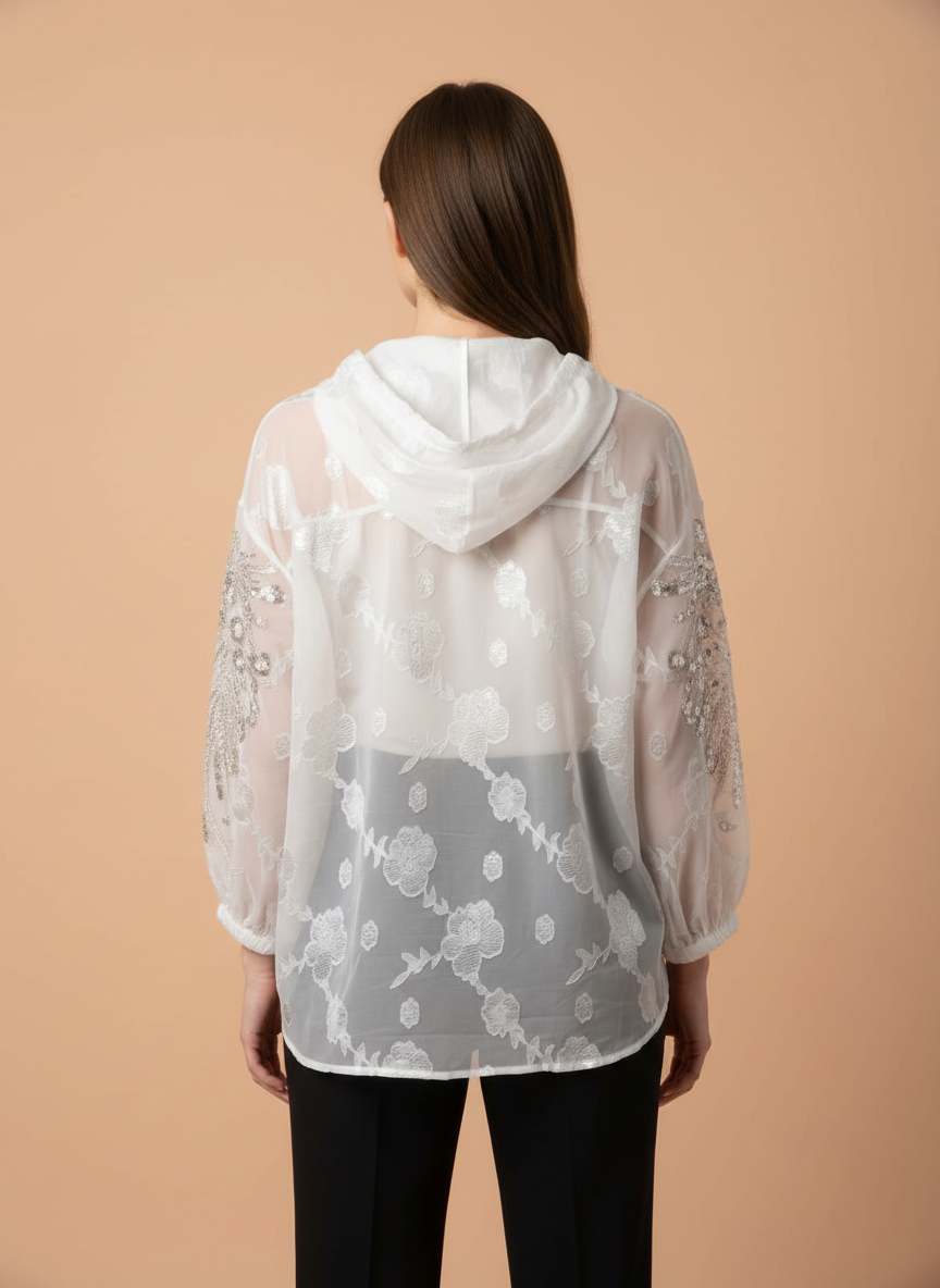 Sheer Embroidered Women’s Hooded Top