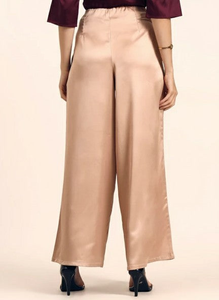 Satin Wide Leg Pants European Fabric  Rose Sand Glam Look