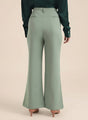 Banana Crepe Sage Green Flared Trouser With Slash Pocket
