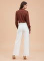 Banana Crepe Off White Flared Trouser Slash Pocket