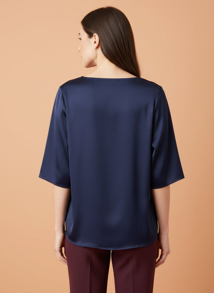 Elegant Navy European Satin Top