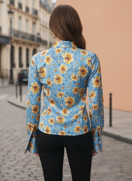 Linen Satin Multicolour Regular Length Straight Hem Digital Print Shirt