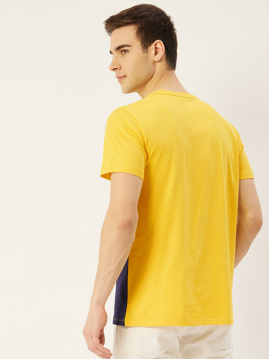 MENS COTTON RICH LYCRA COLOURBLOCK PRINTED HALF SLEEVE CREW NECK T-SHIRTS