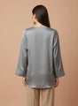 European Satin V Neck Long Sleeve Top