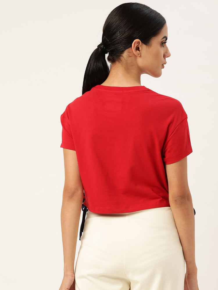 Womens Premium Cotton Lycra Smart Fit Contrast Dori With Printed Top