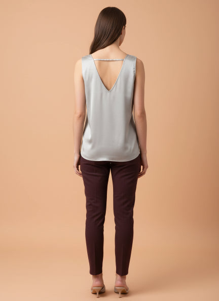 European Satin V Neck Sleeveless Top