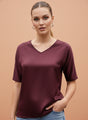 European Satin-Finish, V-Neck Top