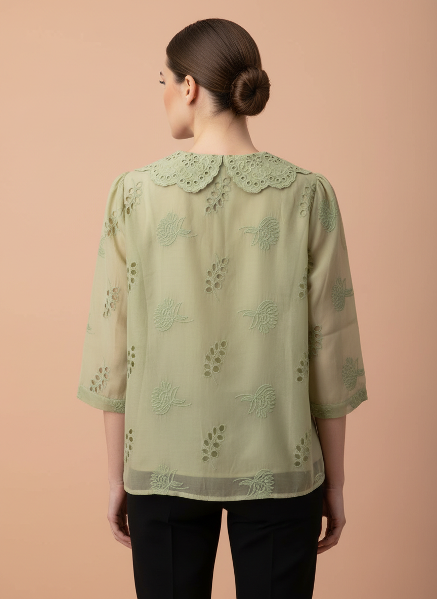 Luxury Embroidered Women’s Peter Pan Collar Top