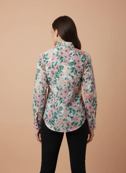 Cambric Multicolour Long Length Curved Hem Digital Print Shirt