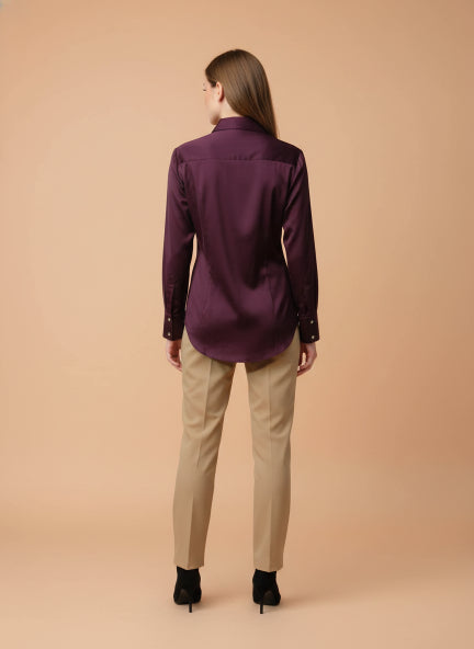 European Satin Spread Collar Shirt