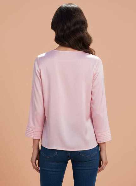 European Satin V Neck Long Sleeve Top