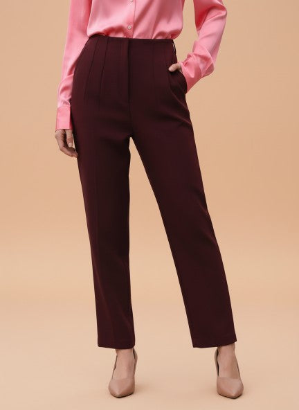 Banana Crepe Mahogany Skin Fit With Multi Pleated Trouser
