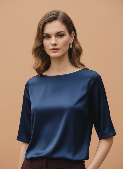 Elegant Navy European Satin Top