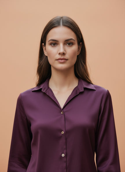 European Satin Spread Collar Shirt