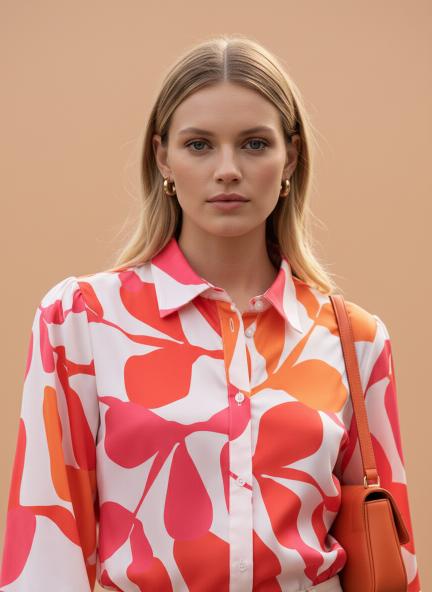 Satin Digital Print Puff Sleeve Shirt