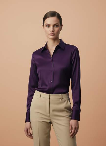 European Satin Spread Collar Shirt