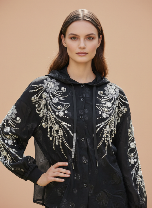 Sheer Embroidered Women’s Hooded Top