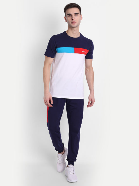 MENS PREMIUM COTTON LYCRA COLOURBLOCK PRINTED HALF SLEEVE CREW NECK T-SHIRTS