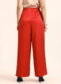 Satin Wide Leg Pants European Fabric  Red Glam Look