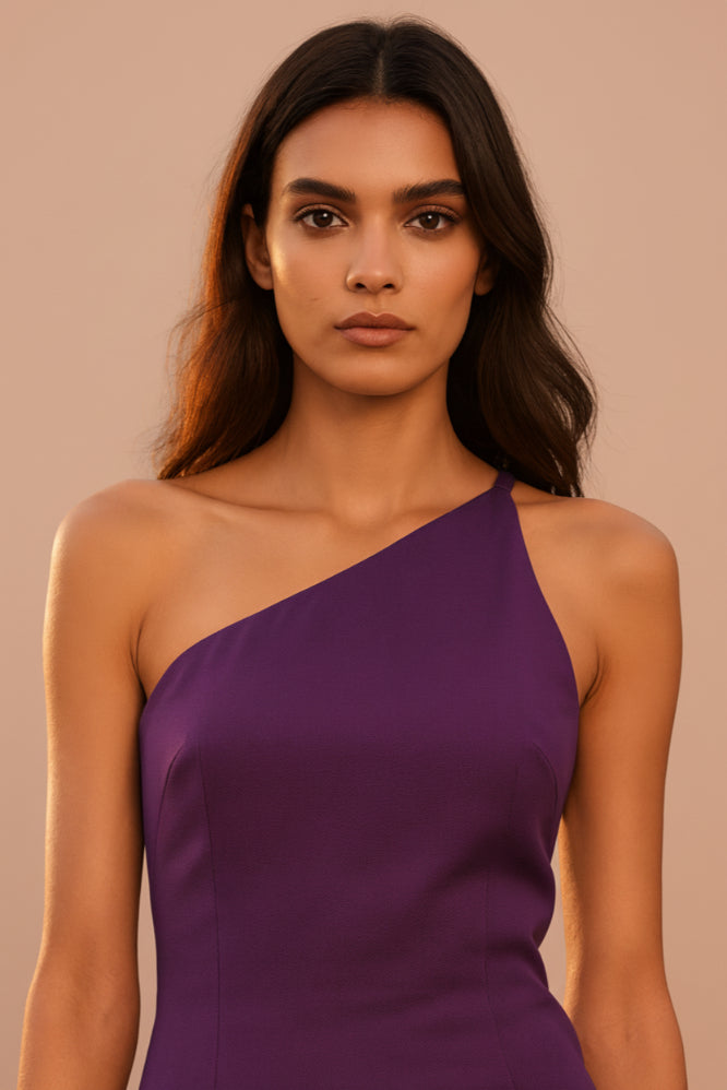 European Satin Purple Midi Dress