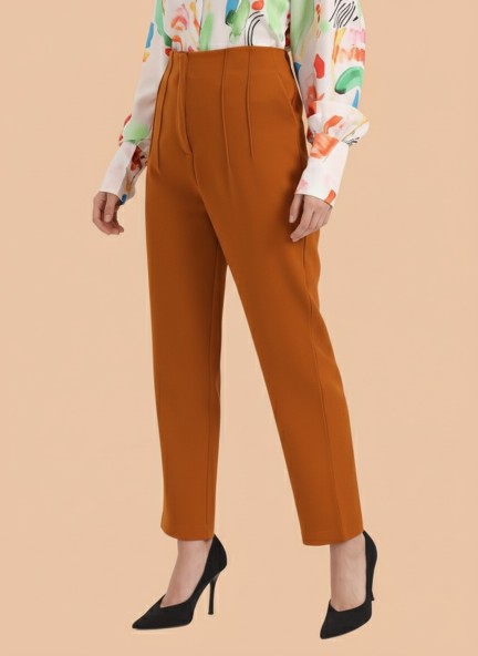 Banana Crepe Sepia Skin Fit With Multi Pleated Trouser