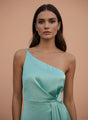 One-Shoulder European Satin Dress Mint Frost