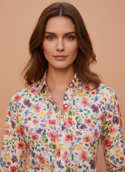 Premium Micro Digital Print Puff Sleeve Shirt