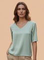 European Satin-Finish, V-Neck Top