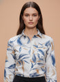 Premium Rayon Shirt With Blue And Orange Leaf Print