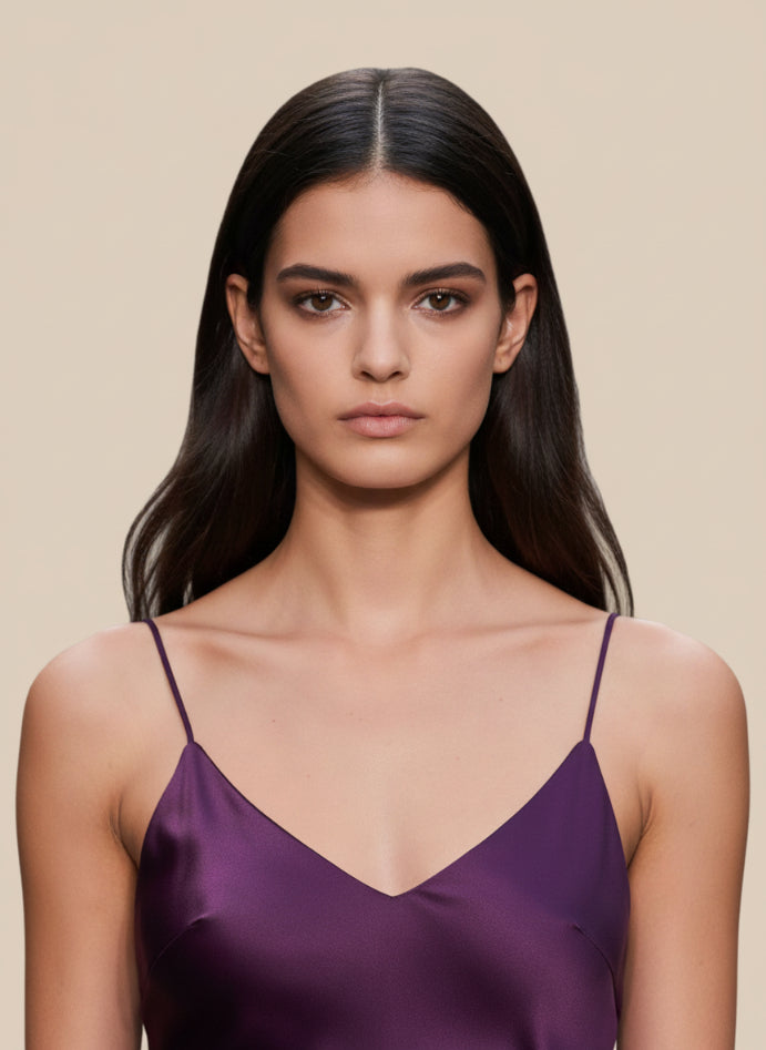 Satin Midi Dress Deep Plum Spaghetti Strap