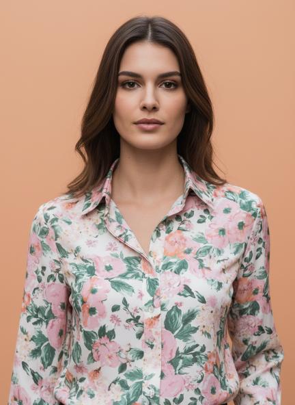 Cambric Multicolour Regular Length Straight Hem Digital Print Shirt