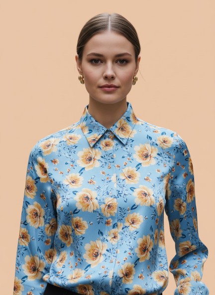 Linen Satin Multicolour Regular Length Straight Hem Digital Print Shirt