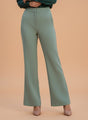 Banana Crepe Sage Green Flared Trouser With Slash Pocket